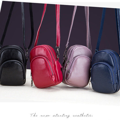 Genuine Leather Women's mini Crossbody Bag Sling/Shoulder Small Bag Three Zipper