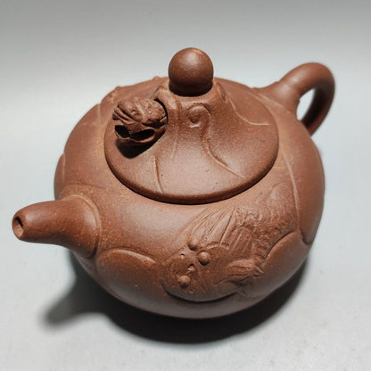 Vintage Chinese Yixing Purple Clay Teapot Zisha Ceremony Carving Collectible Art