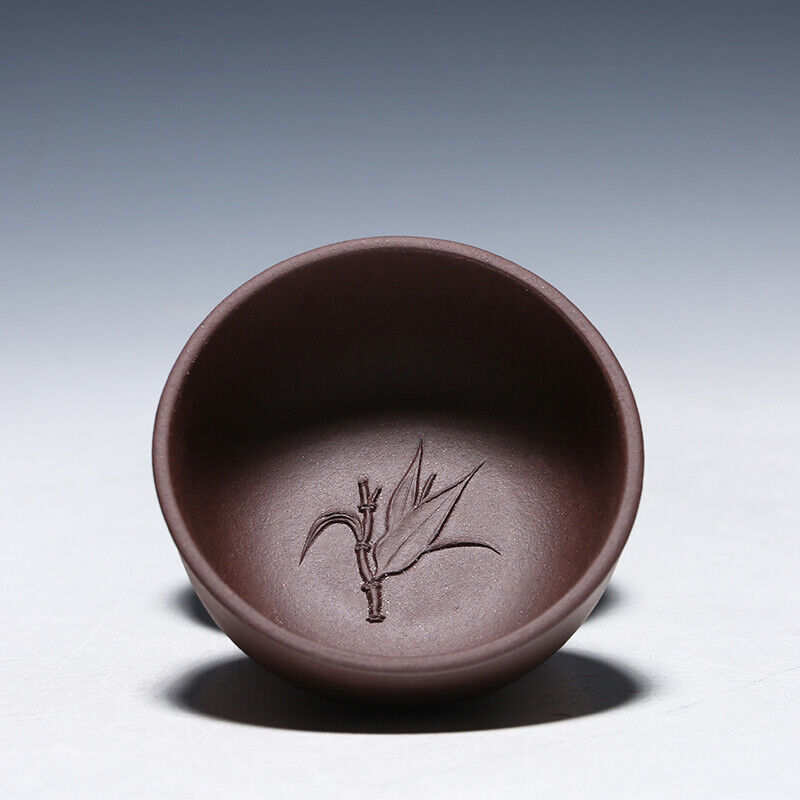 4 tea cups 50ml handmade bamboo relief China yixing zisha kungfu tea cup marked