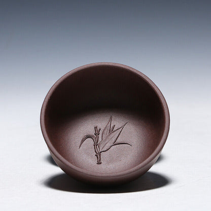 4 tea cups 50ml handmade bamboo relief China yixing zisha kungfu tea cup marked