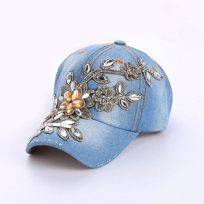 Crystal Women Baseball Cap Adjustable Snapback Casual Travel Flower Sport Hats