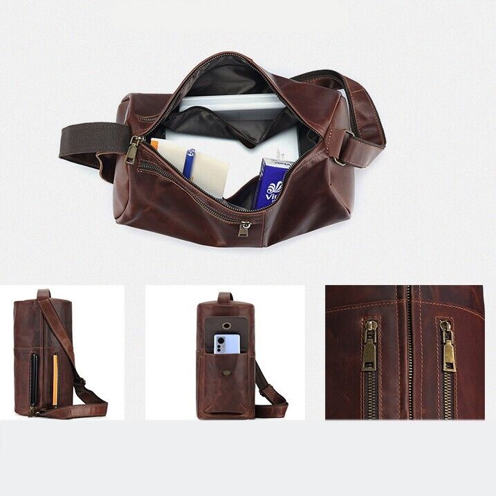 Men's Sling Backpack, Crazy Horse Leather Large Capacity Chest Bag Crossbody Bag