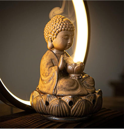 Ceramic Buddha Incense Burner with LED Light Home Office Decoration Gift Mystic