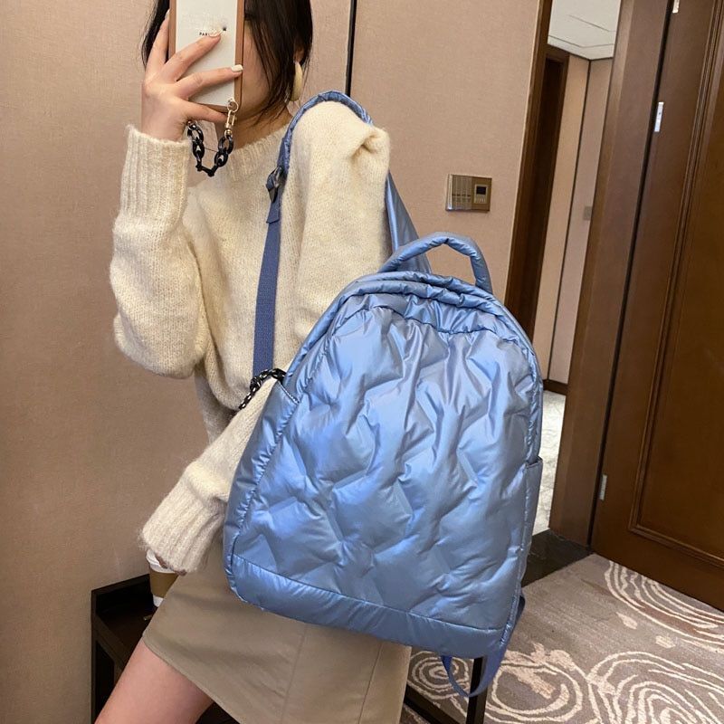 Backpack Nylon Space Padded Student School Big Shoulder Bag Luxury Handbag Blue