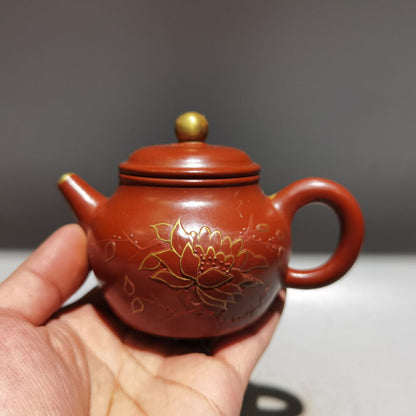 Chinese Yixing Zisha Clay Handmade Exquisite Teapot （描金小品壶 底款：顾景舟)