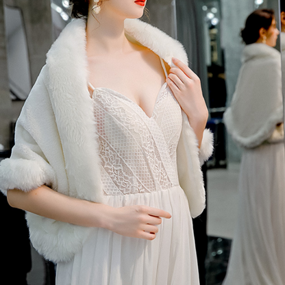 Elegant Women Ladies Faux Fur Wedding Bridal Wrap Shawl Jacket Winter Warm Cloak
