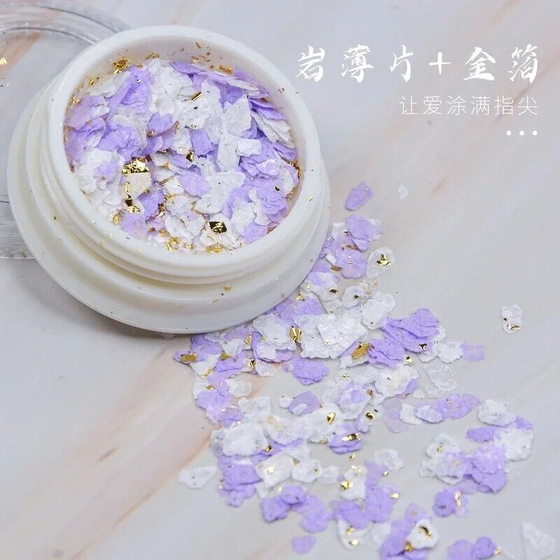 Nail Art Glitter Sequin 6Pcs Ultra-Thin Mica Powder Flakes With Gold Foil Slices