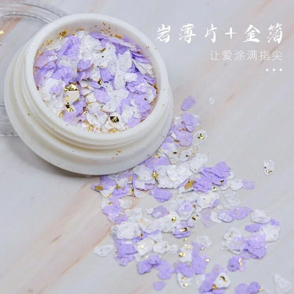 Nail Art Glitter Sequin 6Pcs Ultra-Thin Mica Powder Flakes With Gold Foil Slices