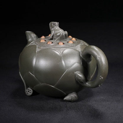 Vintage Chinese Yixing Purple Clay Teapot Zisha Ceremony Fine Frog Lotus Teaware
