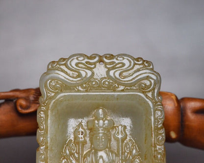 Chinese Antique Natural Hetian Jade Carving Kwan Yin Statue Lucky Jade Pendant