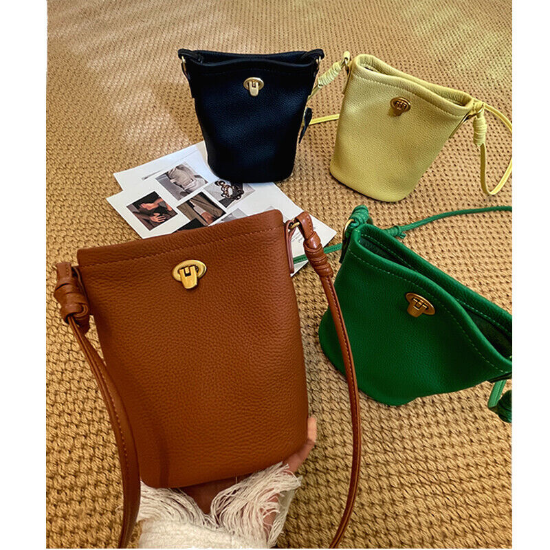 Fashion Mini Real Leather Bucket Bag-Crossbody,Clutch,Shoulder,Pouch & Phone Bag