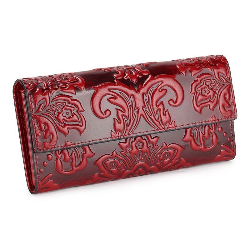 Genuine Leather Purse Large Clutch Long Purse Floral Print Wallets 10*2.5*20.5CM