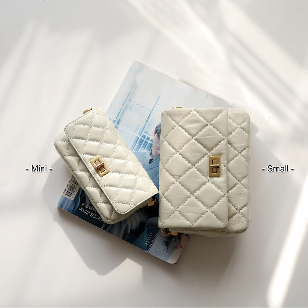 Small Mini Quilted Real Leather Flap Purse Clutch Handbag Shoulder Bag w/ Chains