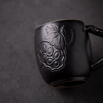 Relief Lotus Ceramic Tea Cup with Handle 190ml