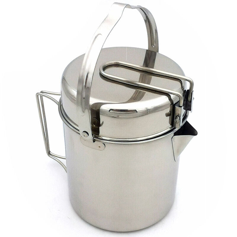 2pcs/Set Portable Folding Camping Kettle Outdoor Picnic Stainless Steel Pan Pot
