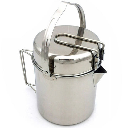 2pcs/Set Portable Folding Camping Kettle Outdoor Picnic Stainless Steel Pan Pot