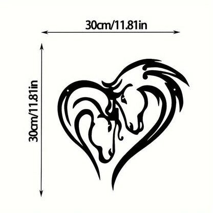 1pc Silhouette Double Horse Head Metal Wall Art, Heart Metal Wall Decoration