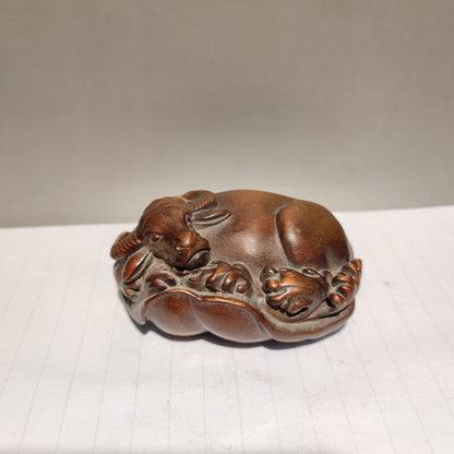 Chinese Old Boxwood hand carved wooden african statues decor statue cattle gift