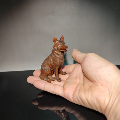 Boxwood Carving Pet Dog Statue Australian Kelpie Collie Lovely Decor Ornaments