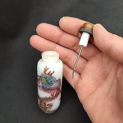 chinese antique collected dragon figurine Painted Glass Snuff Bottle Multi-Color
