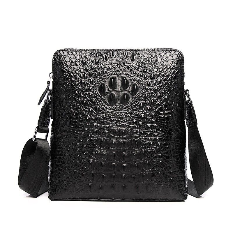 Black Top Cow Leather Shoulder Bags, New Crocodile Embossed Men's Messenger Bag