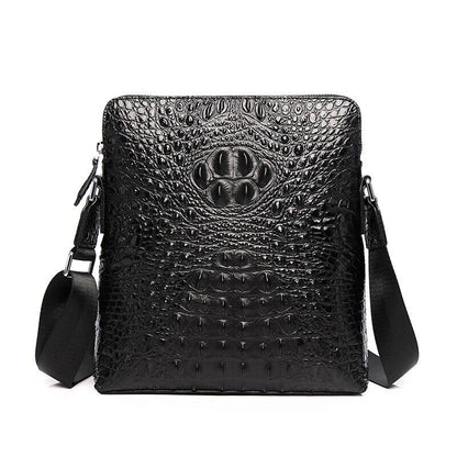 Black Top Cow Leather Shoulder Bags, New Crocodile Embossed Men's Messenger Bag