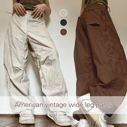 Women Cargo Joggers Pants Baggy Loose Elastic Wide Leg Loose Trousers Streetwear