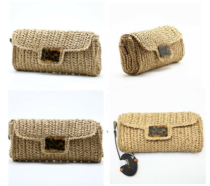 Women Shoulder Bag 28x15cm Straw Pillow Rattan Crochet Messenger Summer Handbags