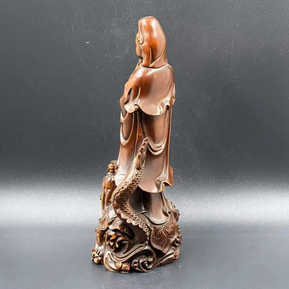 Collection China Boxwood Carving Dragon Kuan Yin Statue Sculpture Decoration Art