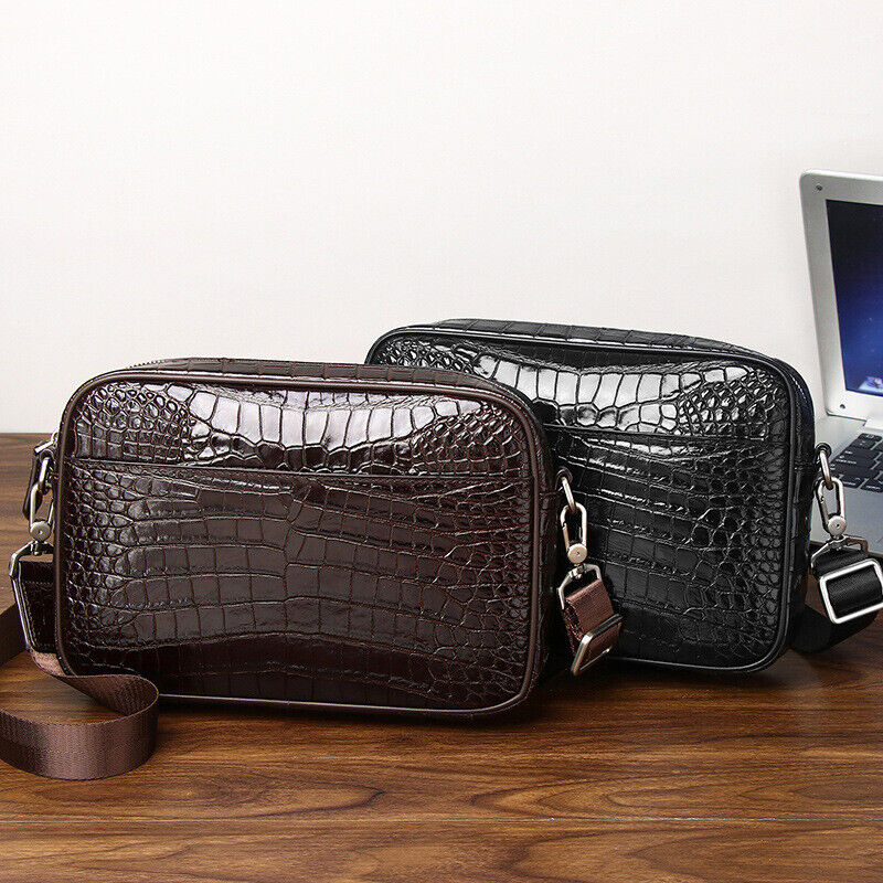 Real Leather Men's Sling Shoulder Bags, Desinger Crocodile Pattern Messenger Bag
