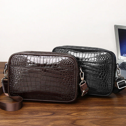 Real Leather Men's Sling Shoulder Bags, Desinger Crocodile Pattern Messenger Bag