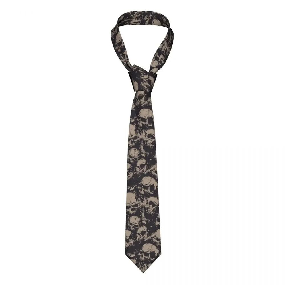 Men Necktie Polyester Grunge Pattern Skull Rock Fashion Classic Wear Tie 145x8cm