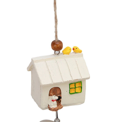 Home Garden Ornaments Resin Metal Bird House Cage Wind Chimes Baby Children Gift
