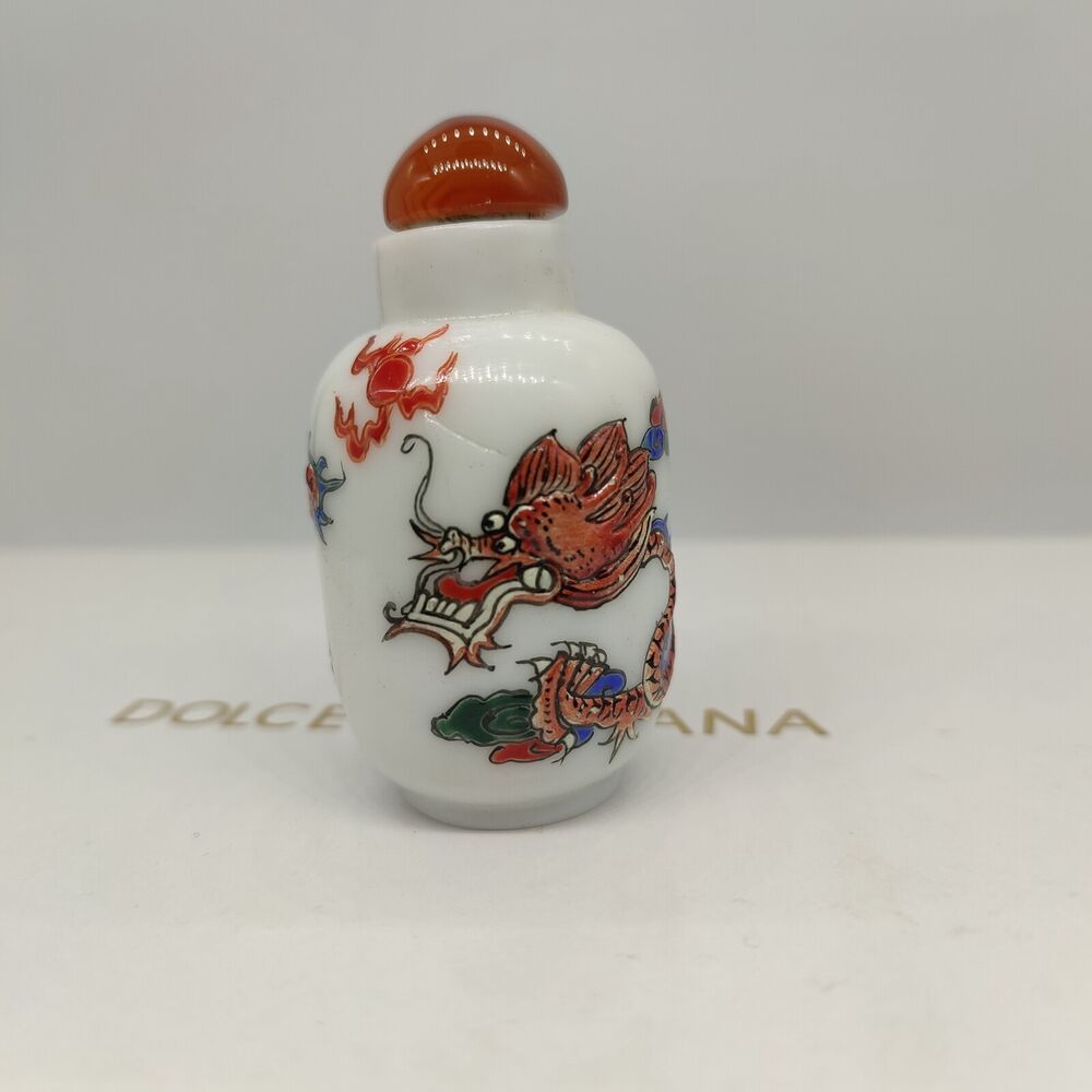 Chinese Beijing Carved Glass Snuff Bottle Dragon Statue Loong Figurines Box Rare