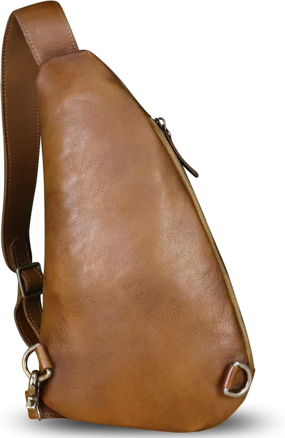 LRTO Genuine Leather Sling Bag Crossbody Motorcycle Handmade Darkbrown