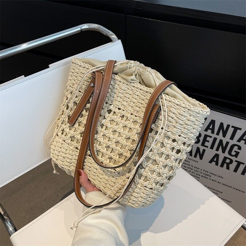 Tote Straw Summer Bag Beach Handbag Woven Women Rattan Shoulder Purse Wicker