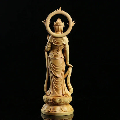 23CM Boxwood Carving Wood Crafts Real Wood Buddha Statue Gifts Guanyin Sculpture