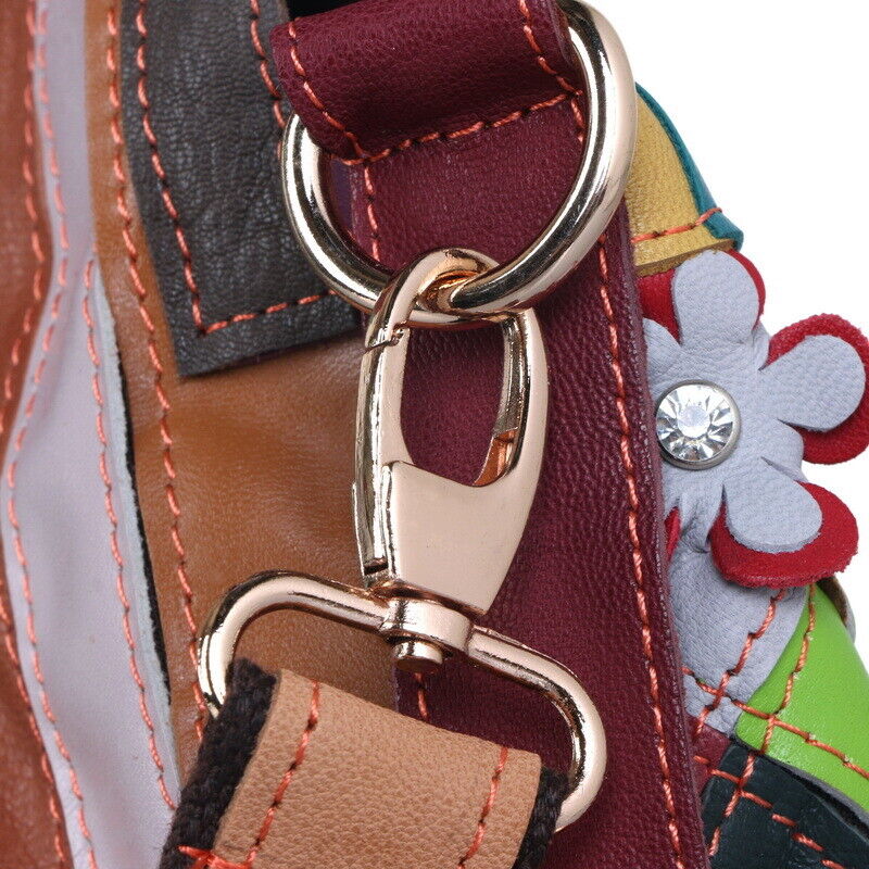 New Genuine Leather Colorful Floral Patchwork Handbag Women's Tote Shoulder Bags
