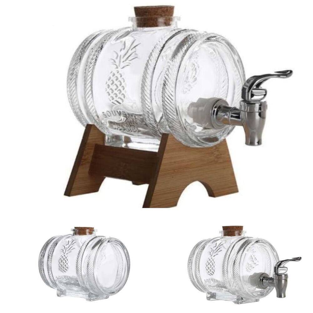 Wine Barrel Glass Beverage Wine Fruit Tea Jar Tap Cocktail Decanter Stopper Seal