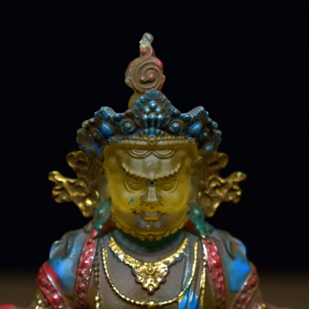 old chinese colored glaze Statue Carving buddha gold gilding buddhist Exorcism