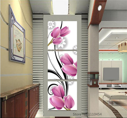 DIY 5D Flower Triptych Rhinestones Pictures Diamond Painting Hand Diamond Mosaic