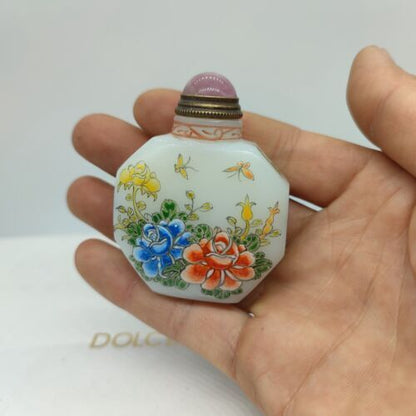vintage chinese peking glass snuff bottle painted bird signed Collectibles glaze