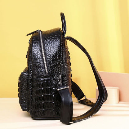 Real Leather White Women's bag, Desinger Crocodile Pattern Backpack Travel Bag
