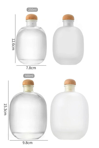 Glass Bottle Clear Frosted Lead-Free Wooden Lid Home Wine Decanter 125 250 500ml