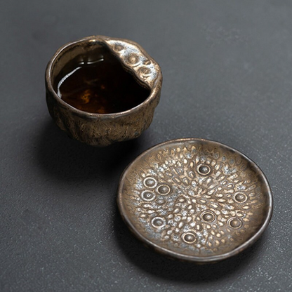 Creative Lotus Ceramic Teacups with Coasters