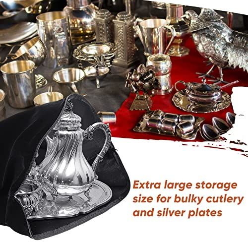 LEIFIDE Silver Storage Bags Oversized 24" x 30" Black Zipper Anti Tarnish...