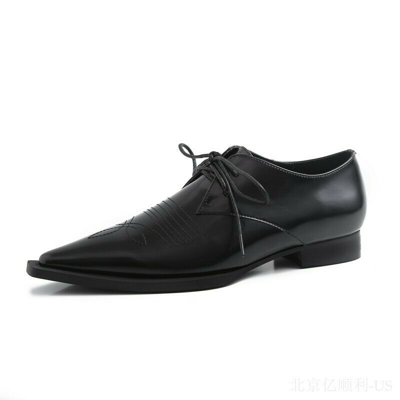New Womens Brogues Pointy Toe Lace Up Flat Heel Casual Pumps Shoes Retro 34-40