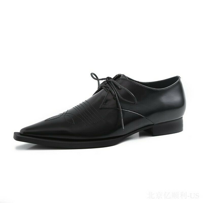 New Womens Brogues Pointy Toe Lace Up Flat Heel Casual Pumps Shoes Retro 34-40