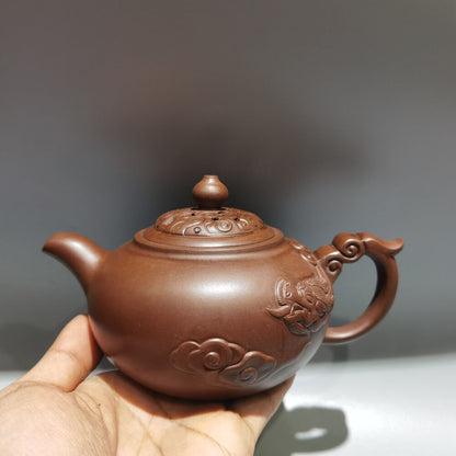 Vintage Chinese Yixing Purple Clay Teapot Zisha Ceramic Carving Dragon Teaware