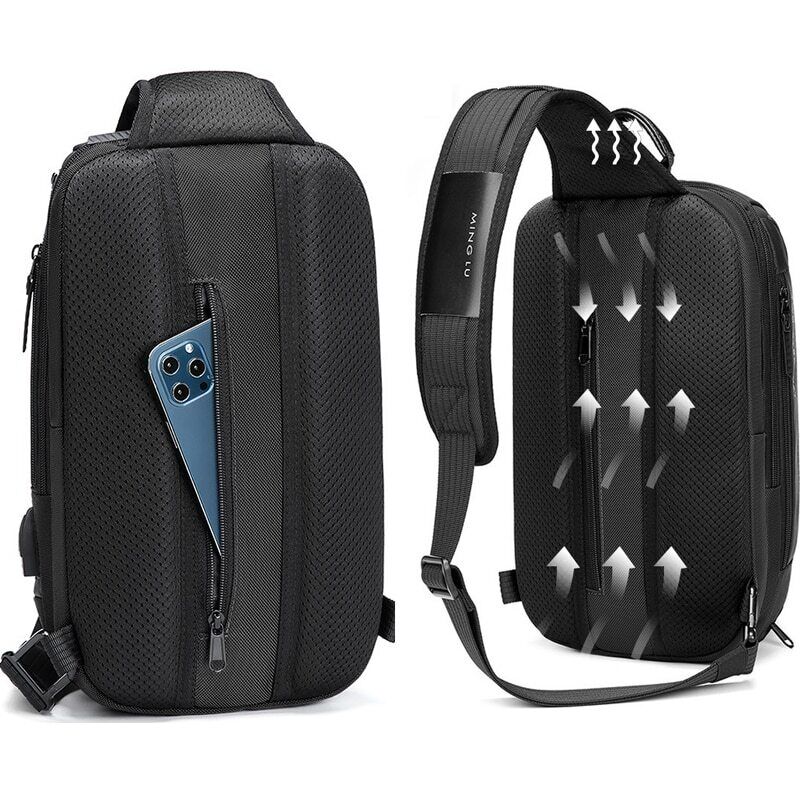 Men USB Shoulder Bag Travel Pack Crossbody Chest Bag Pack Women Female